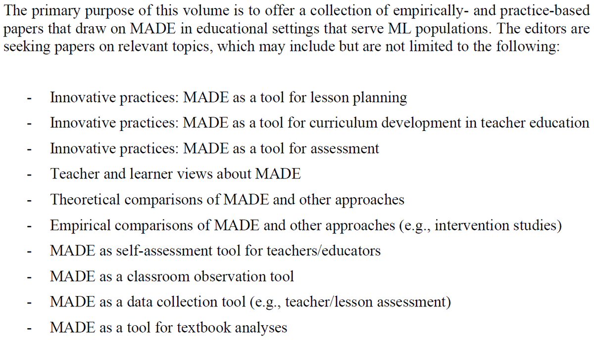 IAMultilingual's tweet image. Reminder: CfP for a volume entitled &quot;Using Multilingual Approach to Diversity in Education (MADE) in educational research and practice&quot;, edited by Eliane Lorenz, Anna Krulatz &amp;amp; MaryAnn Christison:

iam.wildapricot.org/resources/MADE…

Deadline: 31 Jan 2025

Feel free to share and contribute!