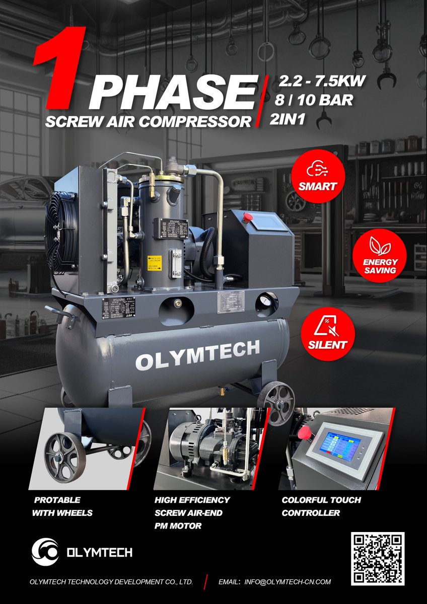 OlymtechCompre1's tweet image. 1 Phase(single/mono) 2IN1 screw air compressor in stock!

#aircompressor #screwcompressor #rotaryscrewaircompressor #compressor #pistonaircompressor #portableaircompressor #refrigerationcompressor #rotaryscrewcompressor