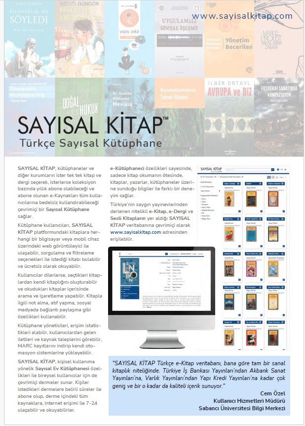 Sayısal Kitap Veritabanı 15 Aralık 2024 tarihine kadar üniversitemiz deneme erişimine açılmıştır.