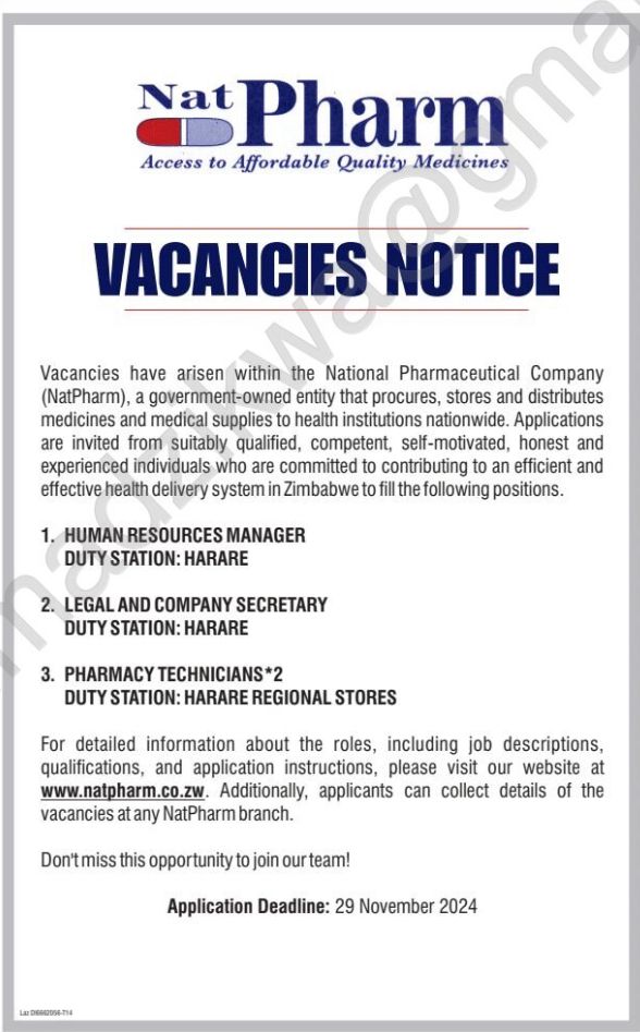 Looking to join an ambitious and progressive team as we contribute to the health and well being of our nation? Join winning team
<a href="/NatpharmZ/">NatPharm Zimbabwe</a>
<a href="/MoHCCZim/">Ministry of HealthZW</a>