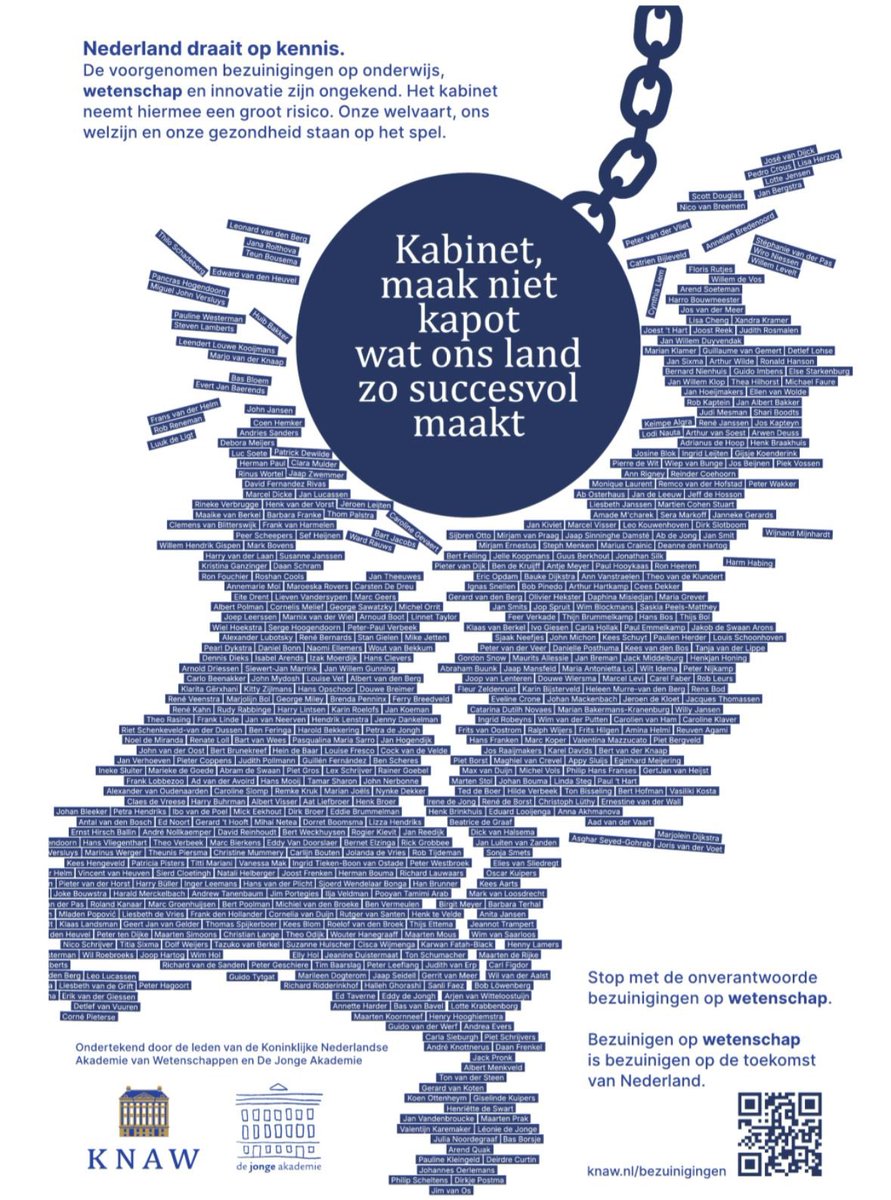 Het kabinet hanteert de sloopkogel voor onderwijs en wetenschap. 
Gevolg: de grootste bezuiniging ooit. 

Terwijl China en de VS sneller groeien en juist méér investeren in onderzoek, sturen PVV, VVD, NSC en BBB docenten en onderzoekers de laan of het land uit. Onverteerbaar dom.