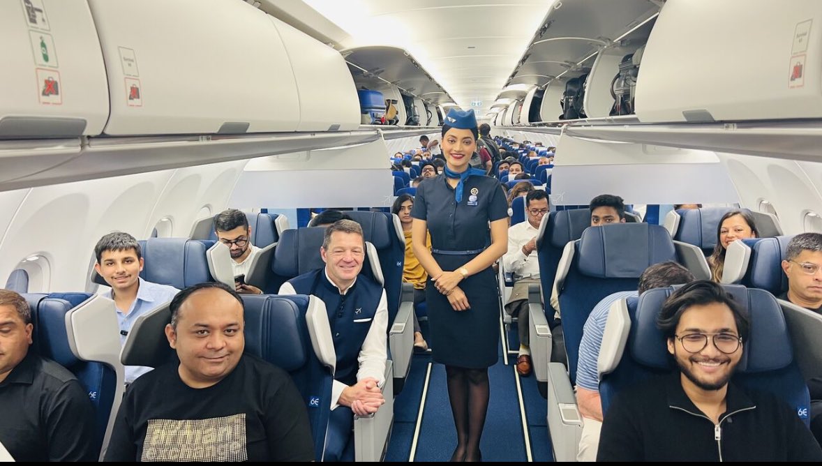 The whole of the <a href="/IndiGo6E/">IndiGo</a> Stretch Cabin on the first flight between Delhi and Mumbai, including CEO Pieter Elbers. They all seem comfortable and happy with the experience. I see <a href="/UtkarshThakkar/">Utkarsh Thakkar</a> and <a href="/FlyWithAbeer/">Abeer Magoo</a> on board as well.