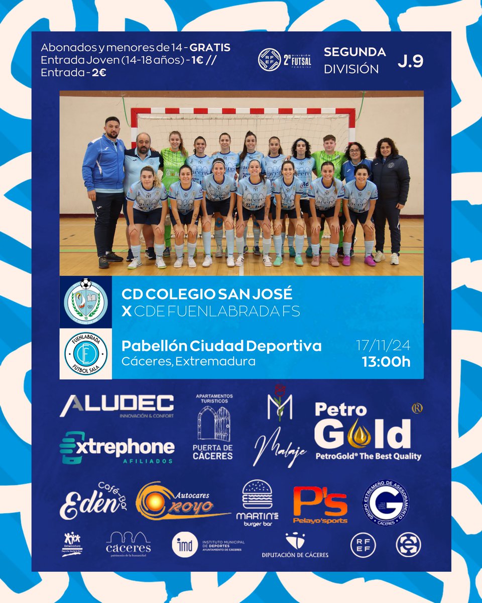 Triple jornada en casa para nuestros equipos #JuvenilA, #3ª y #Femenino.

▶️ Juvenil A recibe la visita del <a href="/HOTELGRANSOLFS/">A.D HOTEL GRAN SOL</a> 
▶️ 3ª recibe la visita de <a href="/ADTORRECILLAS1/">A.D TORRECILLAS</a> 
▶️ Femenino recibe a <a href="/fuenlabradafs/">Fuenlabrada Fútbol Sala</a> 

¡Afición, OS ESPERAMOS!

#PasiónAzul
#123SanJosé🩵