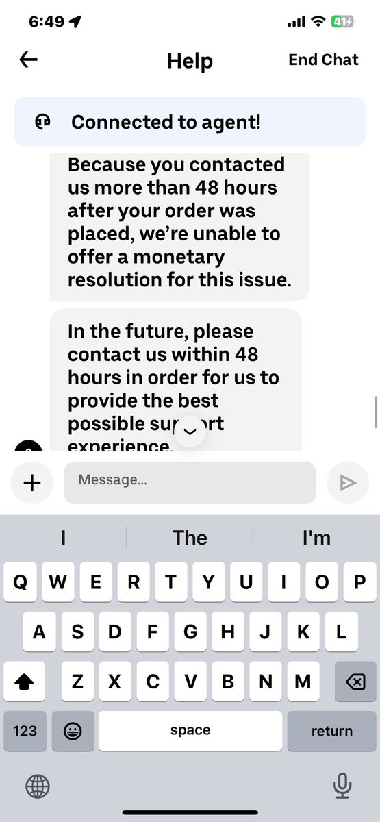 FaceCaption's tweet image. Can someone transfer me to a supervisor? @UberEats @Uber_Support @Wendys I requested a refund for stale food, but after disputing, I got no response. I followed up two days later, and now they say I’m outside the refund window. This is frustrating. Both the companies are thieves.