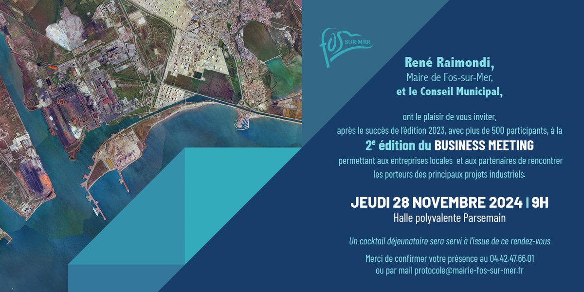 Participez à la construction de l'industrie du futur sur notre territoire en vous joignant à la seconde édition de Business Meeting de la Ville de Fos-sur-Mer.

Les plus grands porteurs de projets de la zone industrialo-portuaire de Fos et les principaux donneurs d'ordres seront