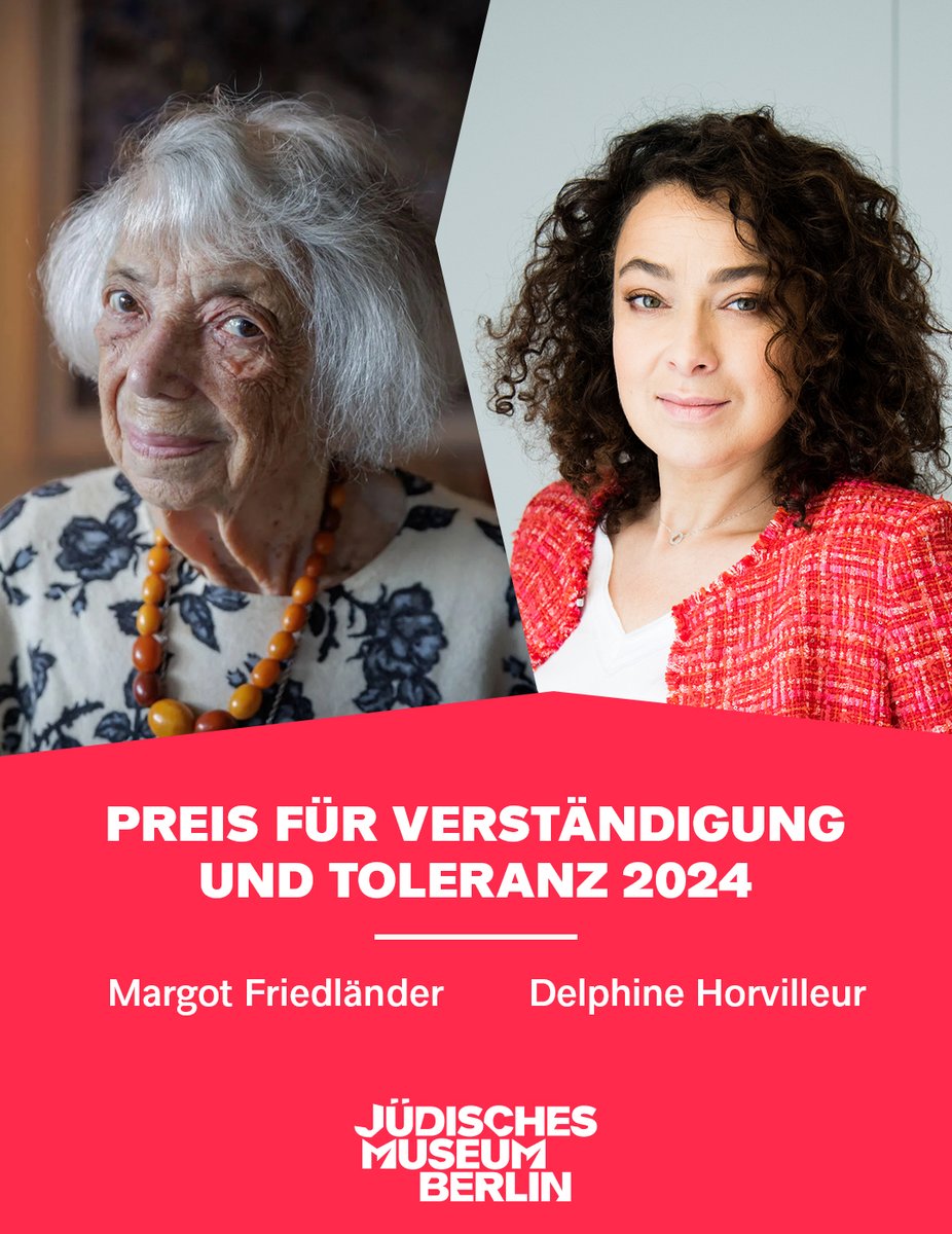 Am 16.11. verleiht das #JMBerlin gemeinsam mit den FREUNDEN DES JMB zum 23. Mal den Preis für Verständigung und Toleranz. Die #Auszeichnung geht an Dr. h. c. #MargotFriedländer und @RabbiDelphineH. Laudatoren sind Joachim Gauck, Bundespräsident a. D. und Baron Eric de Rothschild.