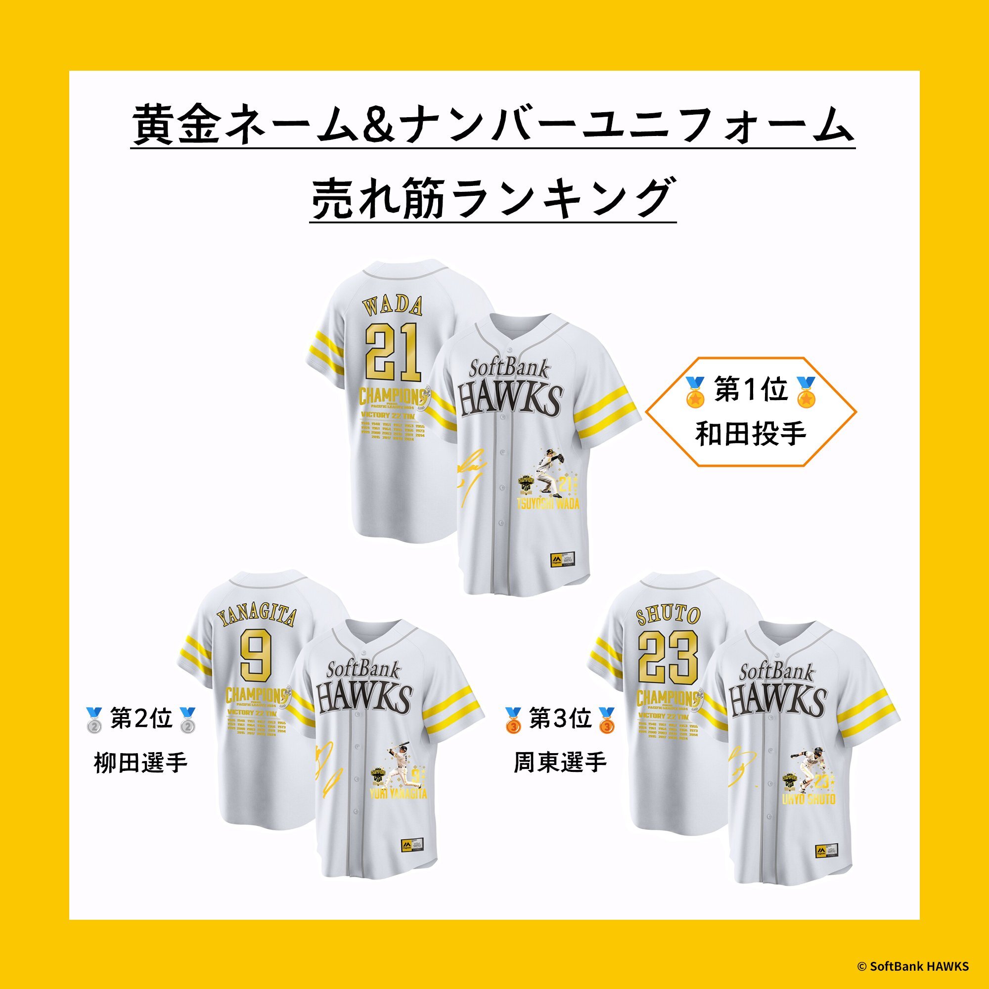 ソフトバンクホークス 周東右京優勝記念ユニフォーム　2XL ソフトバンクホークス 周東佑京 優勝記念ユニフォーム 2024 ホークス