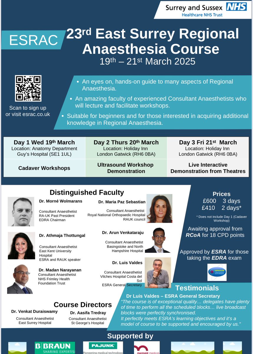 Venkatesan Duraiswamy (@drvenkatd) on Twitter photo Join us #ESRAC2025,East Surrey Regional Anaesthesia course, EDRA approved #Regional Anaesthesia Thank you <a href="/ESRA_Society/">ESRA | European Society of Regional Anaesthesia</a> <a href="/RegionalAnaesUK/">RA-UK</a> <a href="/mokaeleni/">Eleni Moka</a> <a href="/docmorne/">Morné Wolmarans</a> <a href="/amit_pawa/">Dr Amit Pawa💉🎙️</a> <a href="/KiJinnChin/">Ki Jinn Chin</a> <a href="/athmathottungal/">Athmaja Thottungal</a> <a href="/mariapsebastian/">Mariapaz Sebastian</a> <a href="/MadanNarayanan/">MadanKumar Narayanan</a> <a href="/ATredray/">Aasifa Tredray</a>
contact@esrac.co.uk Join us #ESRAC2025,East Surrey Regional Anaesthesia course, EDRA approved #Regional Anaesthesia Thank you <a href="/ESRA_Society/">ESRA | European Society of Regional Anaesthesia</a> <a href="/RegionalAnaesUK/">RA-UK</a> <a href="/mokaeleni/">Eleni Moka</a> <a href="/docmorne/">Morné Wolmarans</a> <a href="/amit_pawa/">Dr Amit Pawa💉🎙️</a> <a href="/KiJinnChin/">Ki Jinn Chin</a> <a href="/athmathottungal/">Athmaja Thottungal</a> <a href="/mariapsebastian/">Mariapaz Sebastian</a> <a href="/MadanNarayanan/">MadanKumar Narayanan</a> <a href="/ATredray/">Aasifa Tredray</a>
contact@esrac.co.uk