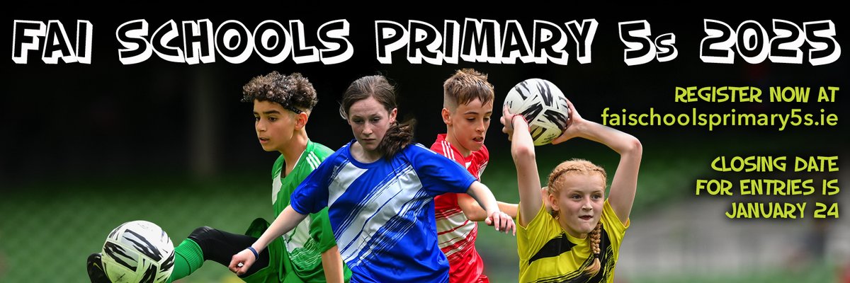 ⚽️ 2⃣0⃣2⃣5⃣ FAI Schools Primary 5s Applications Now Open

😍 fun &amp; exciting footie
😀 4, 5 &amp; 6th class
🏫 3 Divisions (small, medium, large schools)
🎓 3 boys, 3 girls Sections
🤝 Football for All Section
👇 Click to register your School
👉 #Primary5s

🗞️ faischools.ie/national/news/…