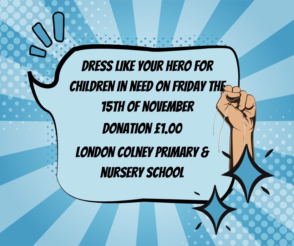 REMINDER - it is children in need tomorrow, children can dress as their hero for the day. Donations for children in need would be greatly appreciated.