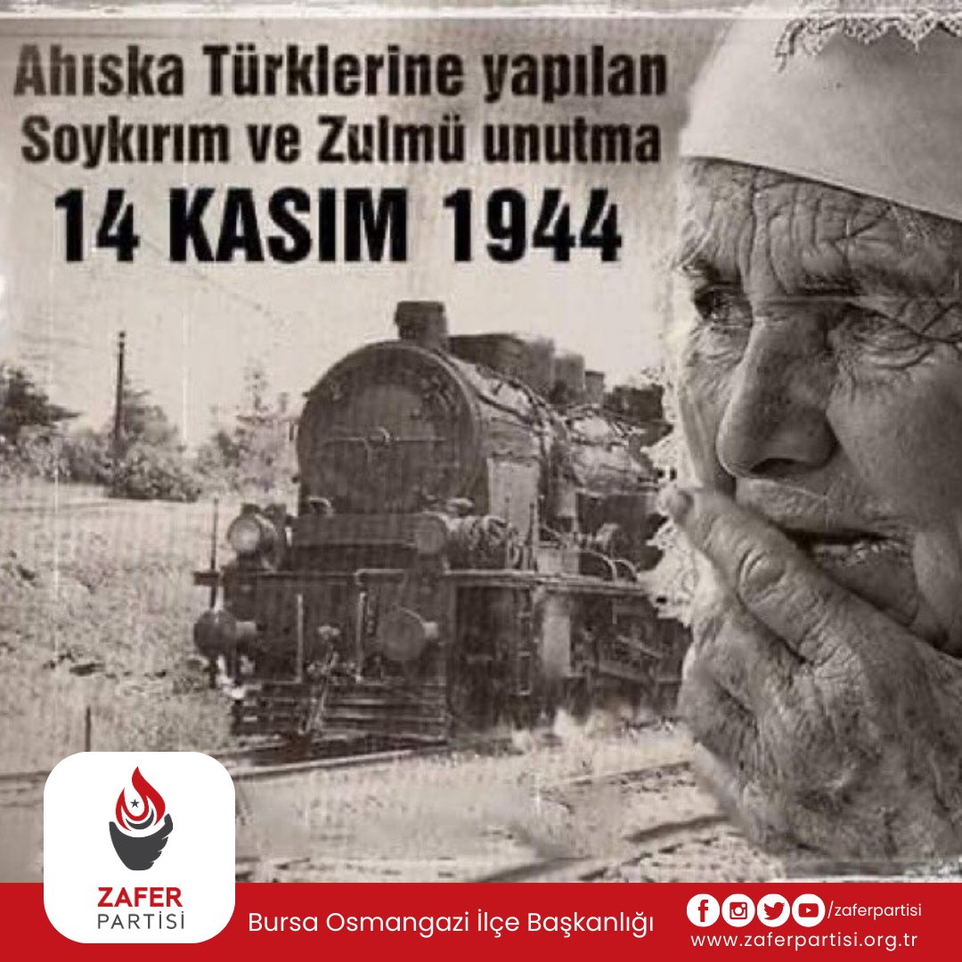 zafer_osmangazi's tweet image. Bugün, Ahıska Türkleri&apos;nin 1944&apos;te yaşadığı acıların yıldönümü... Yurtlarından zorla koparılan, evlerinden edilen ve büyük acılar yaşayan Ahıska Türkleri&apos;ni saygıyla anıyoruz. Bu soykırımı unutmadık, unutturmayacağız.#ahıskaturkleri #Zaferpartisi #umitozdag