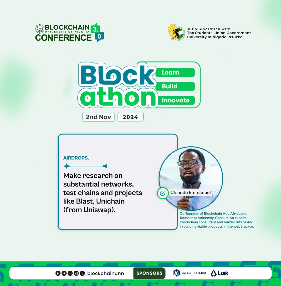 BlockchainUNN's tweet photo. The Blockathon Experience โจ
Chinedu Emmanuel of @blockhubafrica left us with a lot of nuggets to digest on.
Here are some of the best parts we picked out just for you! ๐๐
#Blockathon #BlockchainUNN #BlockathonExperience https://t.co/KRSjSwo6TS