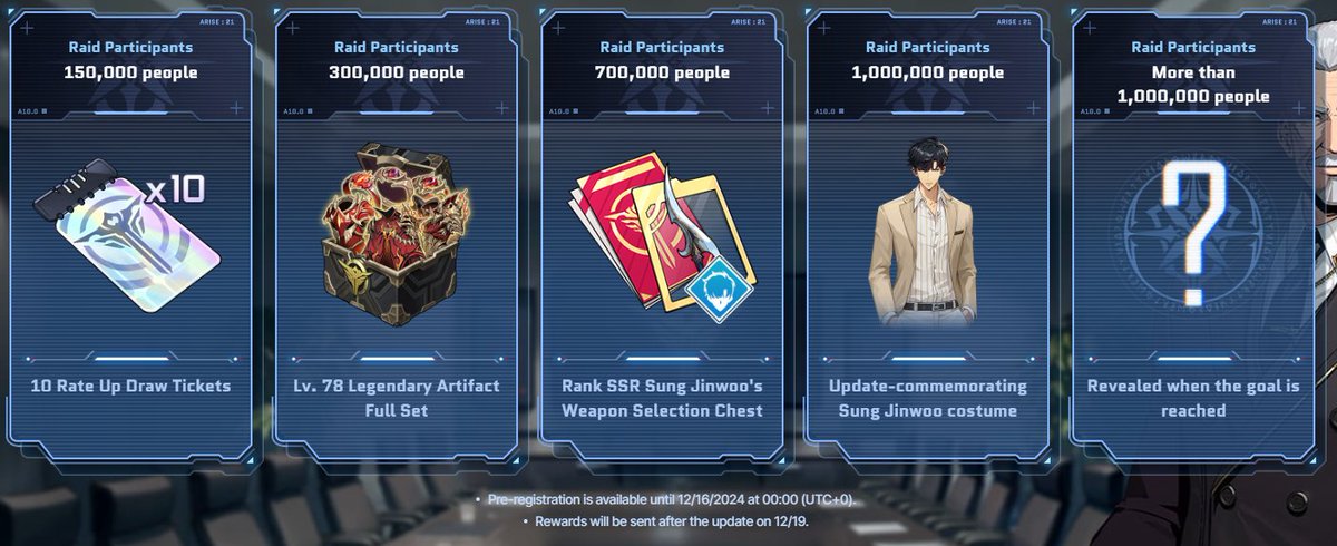 SLANewsEN's tweet photo. Here are the milestones we need to reach to get all of the rewards with a Hidden Reward being available once we reach more than 1 million Pre-Registrations so be sure to Pre-Register here: https://t.co/vHsxkYrlCD https://t.co/7I5kHTnZFg