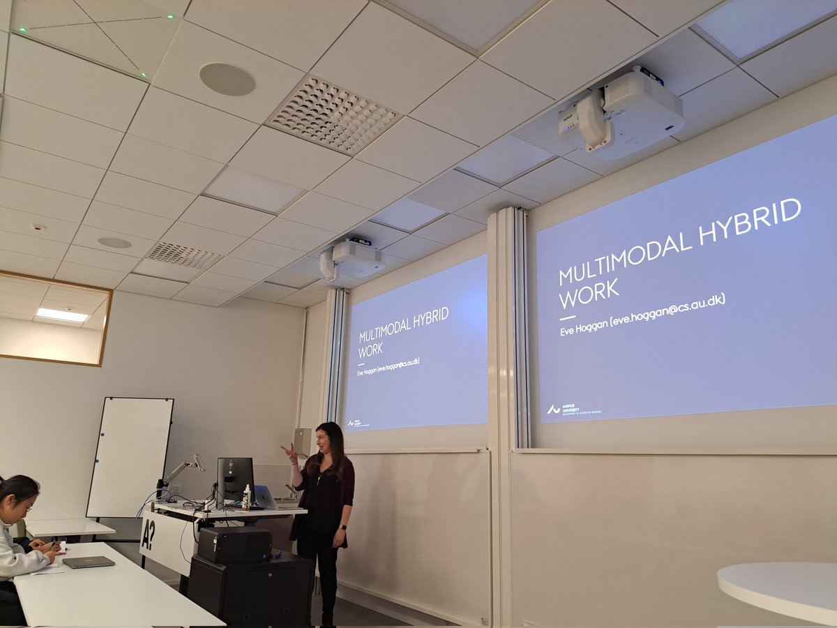 Antti Oulasvirta (@oulasvirta) on Twitter photo Eve Hoggan <a href="/EveHoggan/">Eve Hoggan</a> talking about her new work on bringing multimodality to hybrid work.
Eve did her postdoc at Aalto before starting in Aarhus as a prof. She was surprised to see how much our campus has changed.
<a href="/AaltoUniversity/">Aalto University</a> Eve Hoggan <a href="/EveHoggan/">Eve Hoggan</a> talking about her new work on bringing multimodality to hybrid work.
Eve did her postdoc at Aalto before starting in Aarhus as a prof. She was surprised to see how much our campus has changed.
<a href="/AaltoUniversity/">Aalto University</a>
