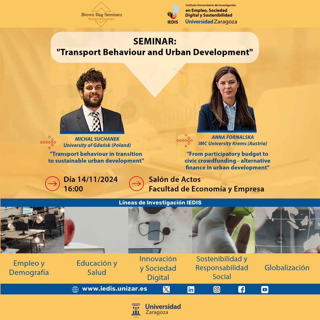 Iedis_unizar's tweet photo. 🔔📢 Reminder for TODAY ! Join us for an insightful seminar hosted by #IEDIS in collaboration with @BagBusiness @fecem_unizar @unizar 
🎙️ Featuring: Michał Suchanek and Anna Fornalska 
💻 Online: https://t.co/Tuwr6wXdSP
Don't miss the chance to learn from these experts! 🌍🚲🌱 https://t.co/NCa6oGwY4e