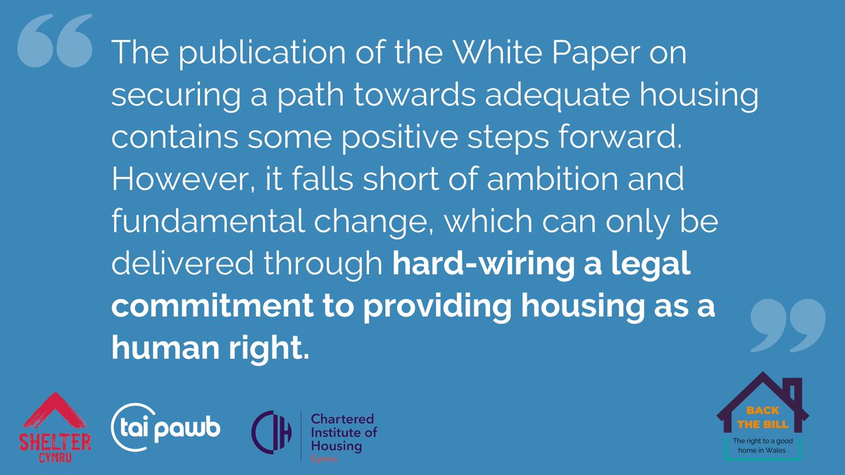 TaiPawb's tweet image. Following the publication of @WelshGovernment’s White Paper on housing adequacy, throughout  today we’ll be tweeting about the right to adequate housing in Wales. You can see our initial response here: taipawb.org/news-story/bac…
#BackTheBill #RightToHousing
@CIHCymru @sheltercymru