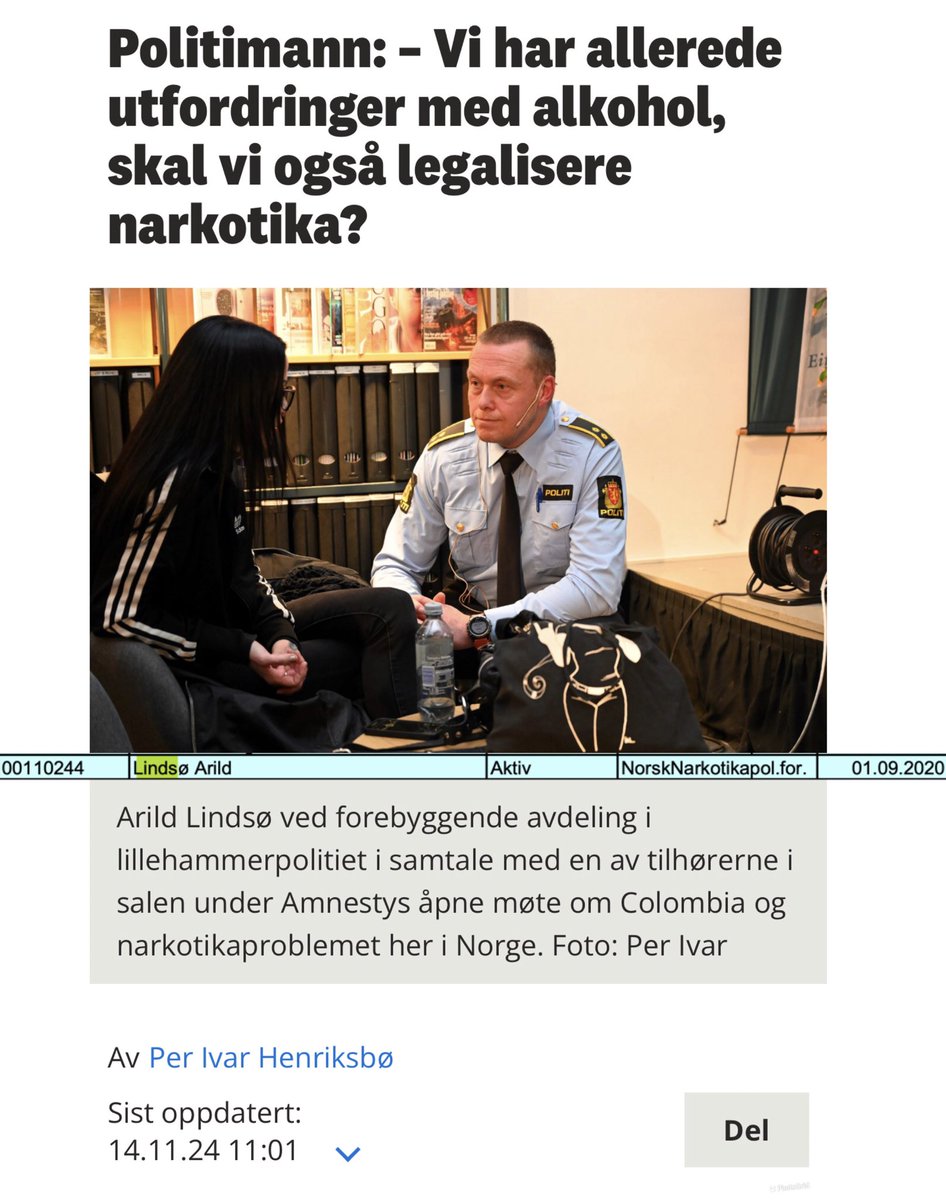 NNPF-medlem i uniform krangler med Amnesty på åpent møte. Hevder at rusreformen som ikke ble vedtatt og politiets budsjetter er grunnen til nedgangen i antall mindre narkotikasaker. Dette er en lobbyist som bruker politiets gode navn til å fremme foreningens synspunkter, noen