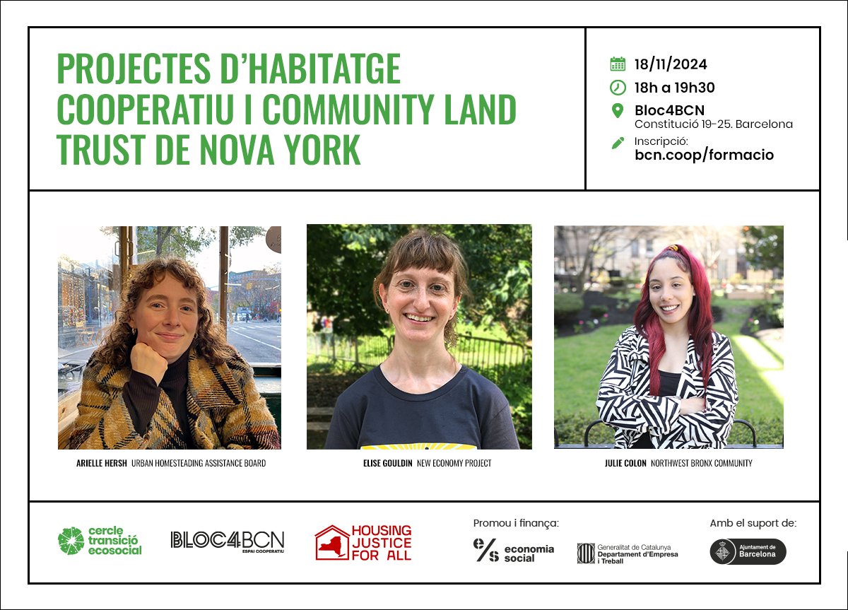La Dinamo Fundació (@ladinamo_) on Twitter photo 📅Dilluns hi ha una sessió molt potent amb representants de diferents organitzacions pel dret a l'habitatge de Nova York que ens explicaran projectes col·lectius de recuperació sòl privat 🧱
🤝Organitzada amb <a href="/coopolis_bcn/">Coòpolis Barcelona</a> al <a href="/Bloc4BCN/">Bloc4BCN - Espai cooperatiu</a>
Més informació a bcn.coop/projectes-dhab… 📅Dilluns hi ha una sessió molt potent amb representants de diferents organitzacions pel dret a l'habitatge de Nova York que ens explicaran projectes col·lectius de recuperació sòl privat 🧱
🤝Organitzada amb <a href="/coopolis_bcn/">Coòpolis Barcelona</a> al <a href="/Bloc4BCN/">Bloc4BCN - Espai cooperatiu</a>
Més informació a bcn.coop/projectes-dhab…