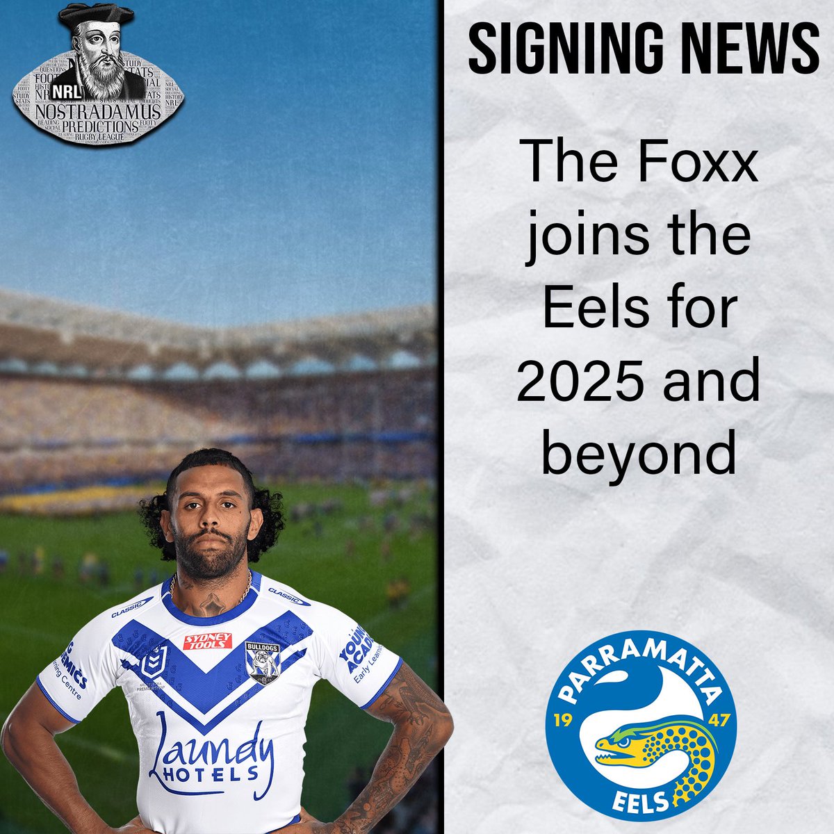 Nrl_Nostradamus's tweet photo. π¨SIGNING NEWSπ¨
Josh Addo-Carr has officially agreed to a 2 year deal with the Parramatta Eels.
What impact will this have on the Eels in 2025?
#joshaddocarr #parra #parramattaeels #parramatta #eels #nrl #signings #footy #rugbyleague https://t.co/8HnTXWFJeu