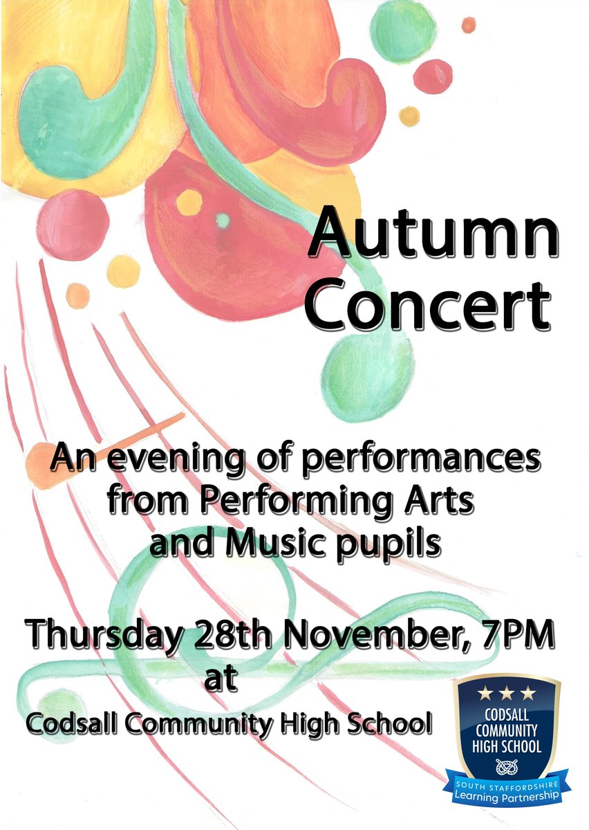 You are cordially invited to attend our Autumn concert with free admission, to be held on Thursday 28th November at 7pm, for an evening of musical performances, drama and dance acts.