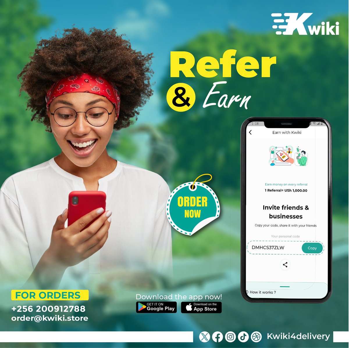 kwiki4delivery's tweet photo. "Refer a friend, earn rewards! Invite a friend to Kwiki Food and earn UGX 1,000 for every successful referral."

#kwiki4delivery #kwikidelivery https://t.co/ksGN7WgMPE