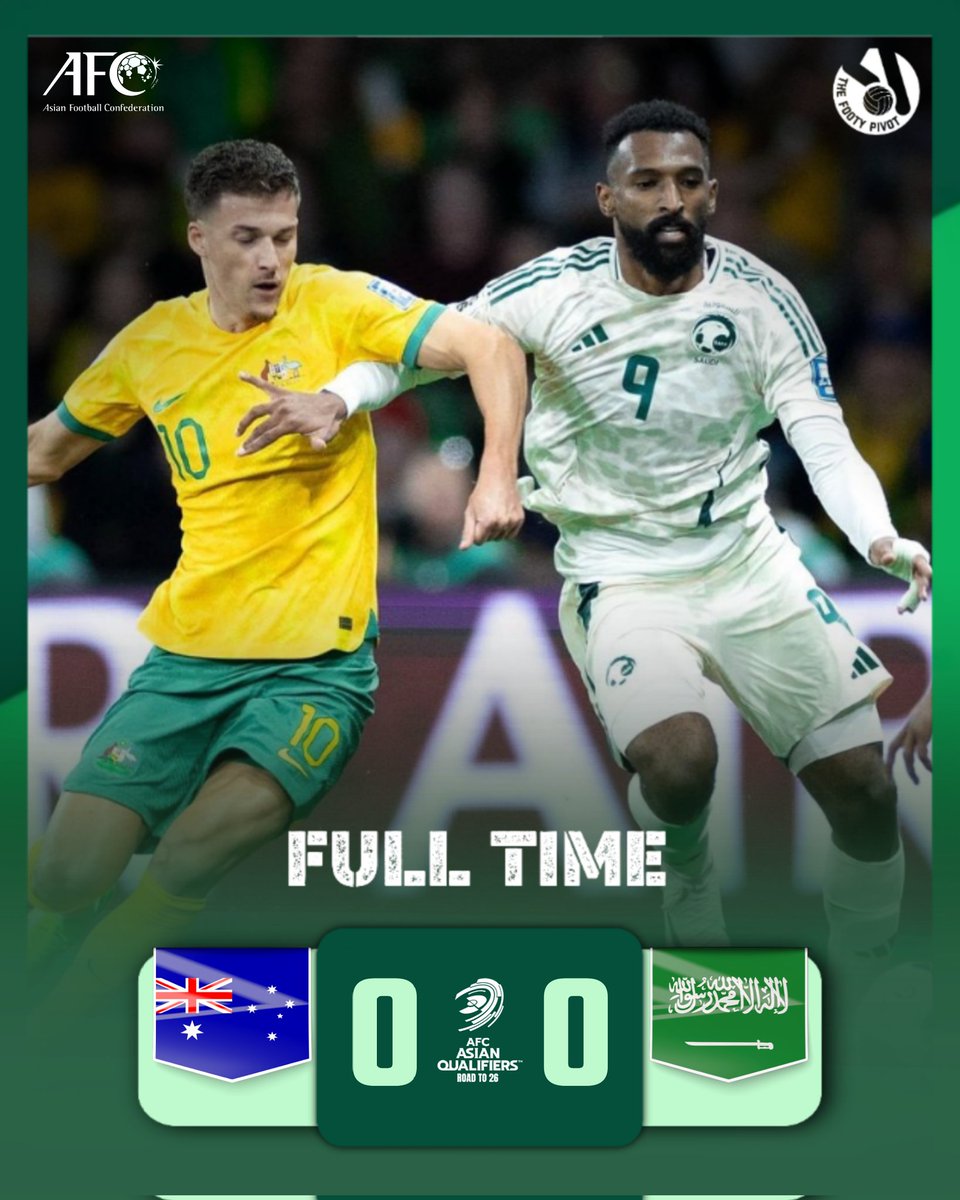 TheFootyPivot's tweet photo. A well-contested match settled for a draw in Melbourne! 🇦🇺🤝🏻🇸🇦

#AsianQualifiers #AUSvKSA #TheFootyPivot https://t.co/04GaAnhTNt