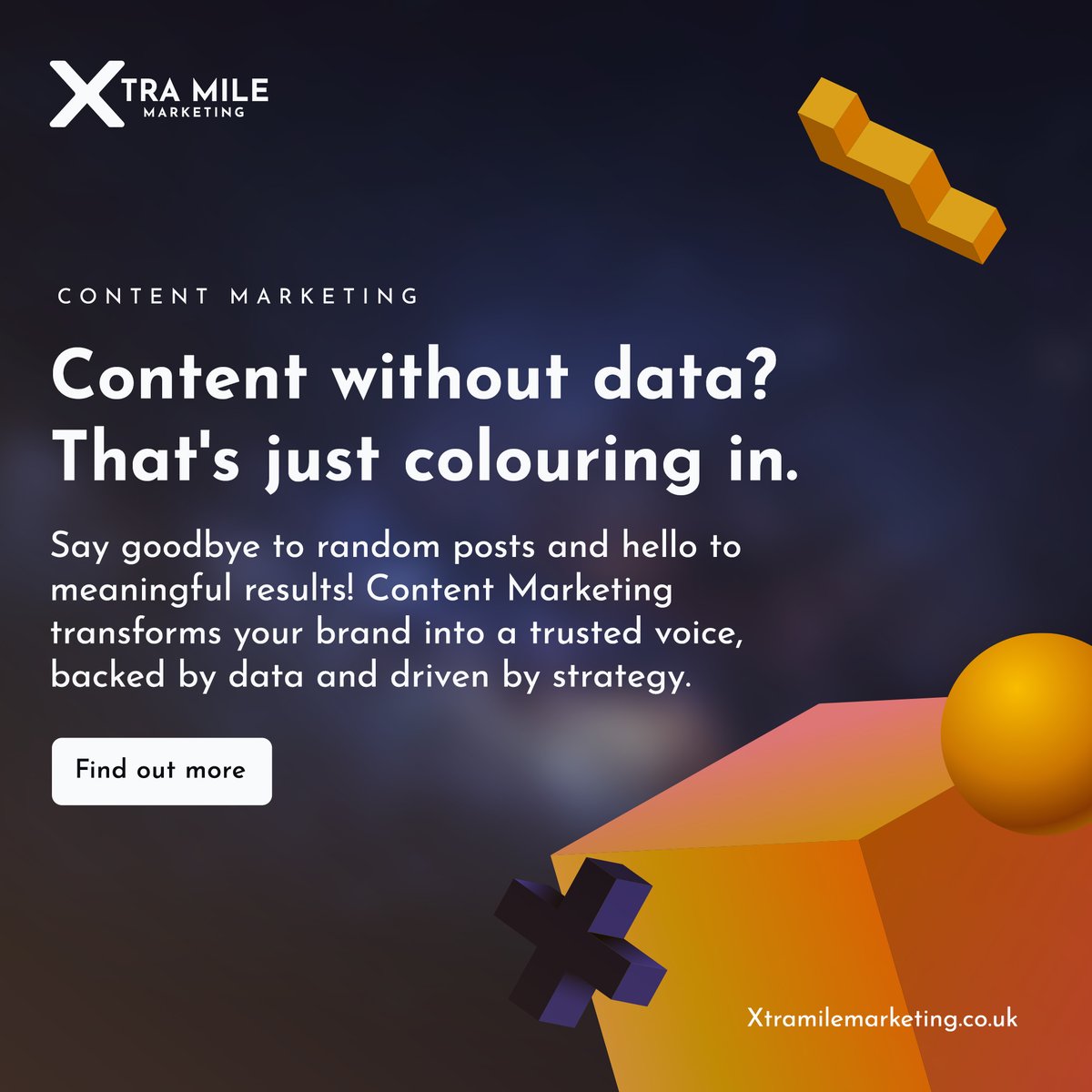 🎨 Is your content backed by data… or just filling space?

Content Marketing combines creativity and data to create meaningful connections and elevate your brand. No more colouring in – let’s get results!

👉 Learn more: loom.ly/AanJzLs

#Marketing #XtraMileMarketing
