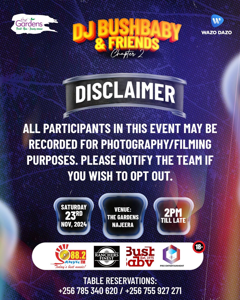 djbushbaby's tweet image. Building legacies, one party at a time. #LegacyVibes
Call today and BUY a table. 
@882SanyuFM 
@ranchersfinest 
@GardensNajjera 
@wazodazo