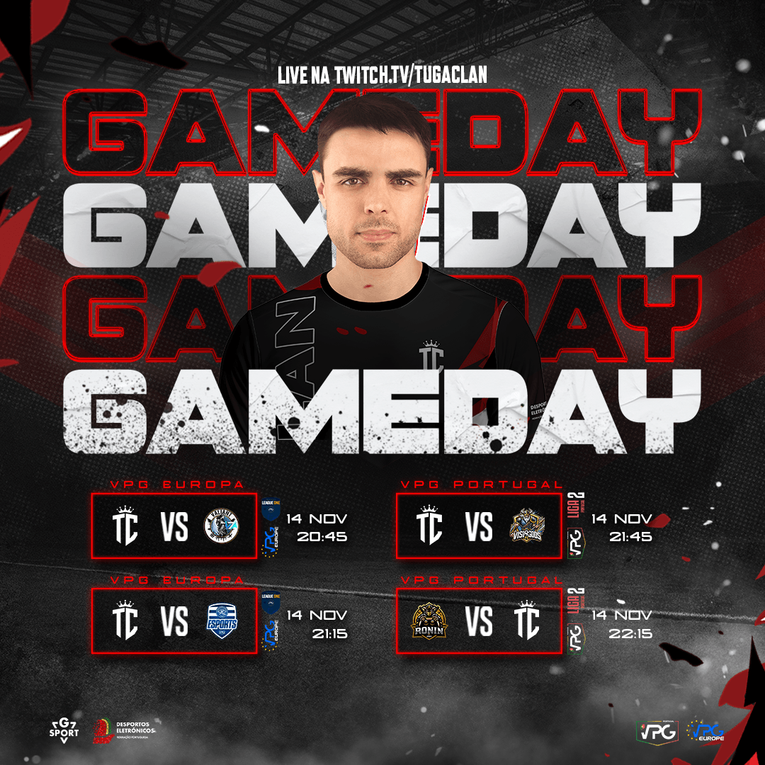 TCProClubs's tweet photo. Hoje vamos ter 4 grandes jogos para a @VPGEurope e @VPGLigaPortugal

@VPGEurope
🆚 @Vulcan7EAFC🇬🇧
⏰20:45

@VPGEurope
🆚 @QPReSports🇬🇧
⏰21:15

@VPGLigaPortugal
🆚 #visigodsfc🇵🇹
⏰21:45

@VPGLigaPortugal
🆚 #roninpt 🇵🇹
⏰22:15

🔴https://t.co/FWwxlx58LI

#tugaclan https://t.co/UmCh9Dtw5H