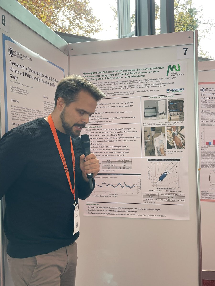 Daniel Hochfellner presenting data on intravascular glucose monitoring in critically ill patients - new technology hopefully decreasing workload in the future <a href="/OeDiabetesG/">Österreichische Diabetes Gesellschaft</a> <a href="/YD_AUT/">YD_AUSTRIA</a> <a href="/FelixAberer/">Felix Aberer</a> <a href="/MedUniGraz/">Med Uni Graz</a>