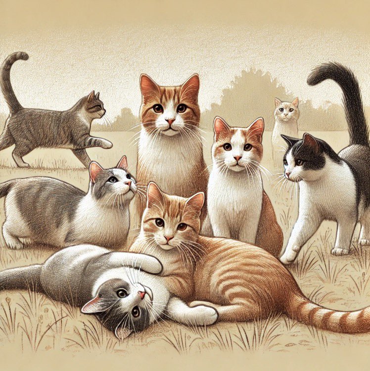 我が家の８ニャンズ
GPTに描いてもらったー😺✨
けど、黒猫スズちゃんが...
違う子になって…

仕事の合間で息抜き中。

#ニューステ関係ないけど