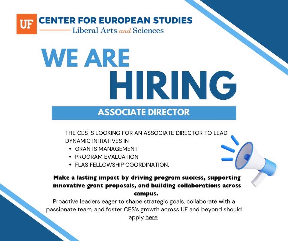 Lenka Bustikova (@lbustikova) on Twitter photo <a href="/UFCES/">UF Center for European Studies</a> is hiring an Associate Director!
The Associate Director oversees grants management, reporting, program evaluation, and serves as the coordinator for the Foreign Language and Area Studies program. Salary: $69,000 – $78,000.
Apply on our website.
explore.jobs.ufl.edu/en-us/job/5338… <a href="/UFCES/">UF Center for European Studies</a> is hiring an Associate Director!
The Associate Director oversees grants management, reporting, program evaluation, and serves as the coordinator for the Foreign Language and Area Studies program. Salary: $69,000 – $78,000.
Apply on our website.
explore.jobs.ufl.edu/en-us/job/5338…