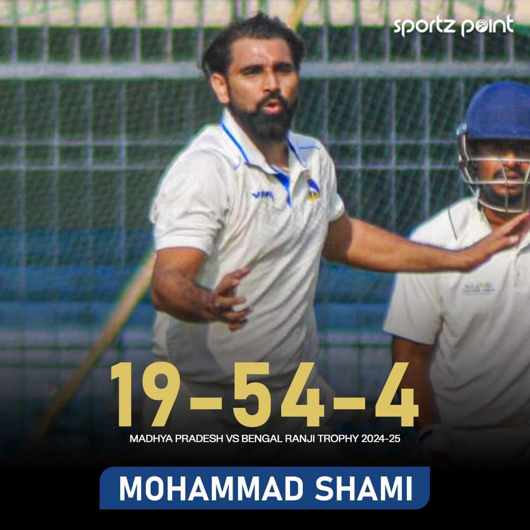 sportz_point's tweet image. Welcome back, Mohammad Shami! 🤩

After 360 days on the sidelines, Shami makes a stunning return with 4/54! A performance to remember! 💥👏 

📷- The Hindu 

#ShamiReturns #TeamIndia #BowlingMasterclass #indiancricket #RanjiTrophy #AUSvIND