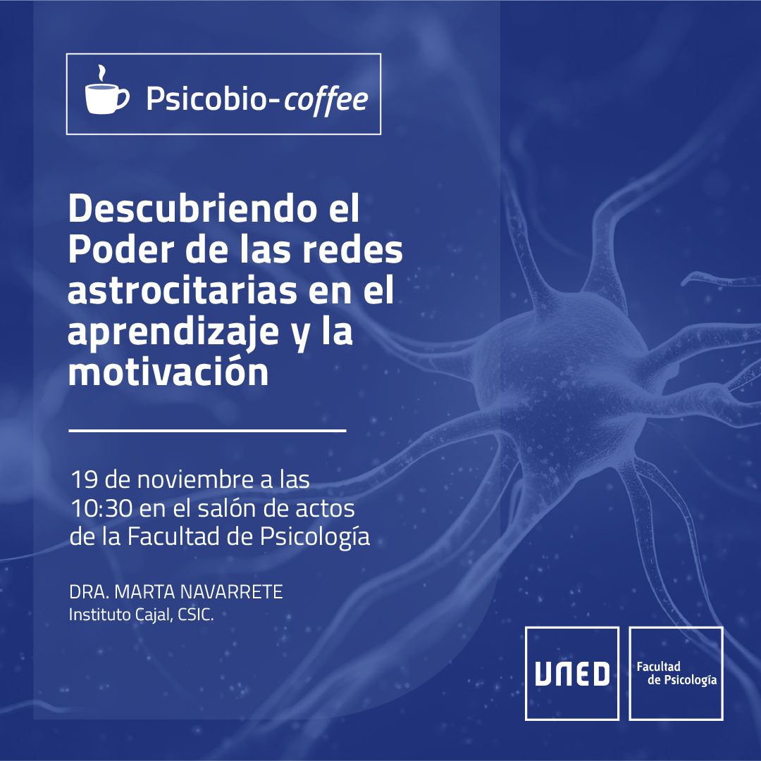 UNED Psicobiología (@unedpsicobio) on Twitter photo Noviembre viene con frío, y para calentarnos, ¡un buen Psicobiocoffee! El próximo martes 19 de noviembre, a las 10:30, la Dra. Marta Navarrete, de <a href="/InstitutoCajal/">Instituto Cajal-Centro de Neurociencias Cajal-CSIC</a> dará una charla sobre el papel de los astrocitos en la motivación y el aprendizaje. +info: psicobiocoffees.uned.es Noviembre viene con frío, y para calentarnos, ¡un buen Psicobiocoffee! El próximo martes 19 de noviembre, a las 10:30, la Dra. Marta Navarrete, de <a href="/InstitutoCajal/">Instituto Cajal-Centro de Neurociencias Cajal-CSIC</a> dará una charla sobre el papel de los astrocitos en la motivación y el aprendizaje. +info: psicobiocoffees.uned.es