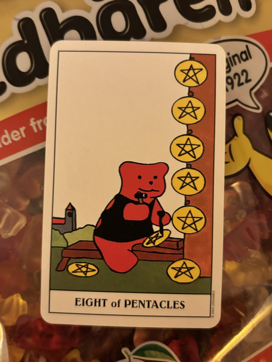 FatGayTarot's tweet photo. When in Germany… #Gummibärchen! And today’s #TarotCardOfTheDay is the #EightOfPentacles.
Practice makes perfect… today your expert skills will come in useful, or perhaps need honing.
🧵 https://t.co/XIijIh2J0w