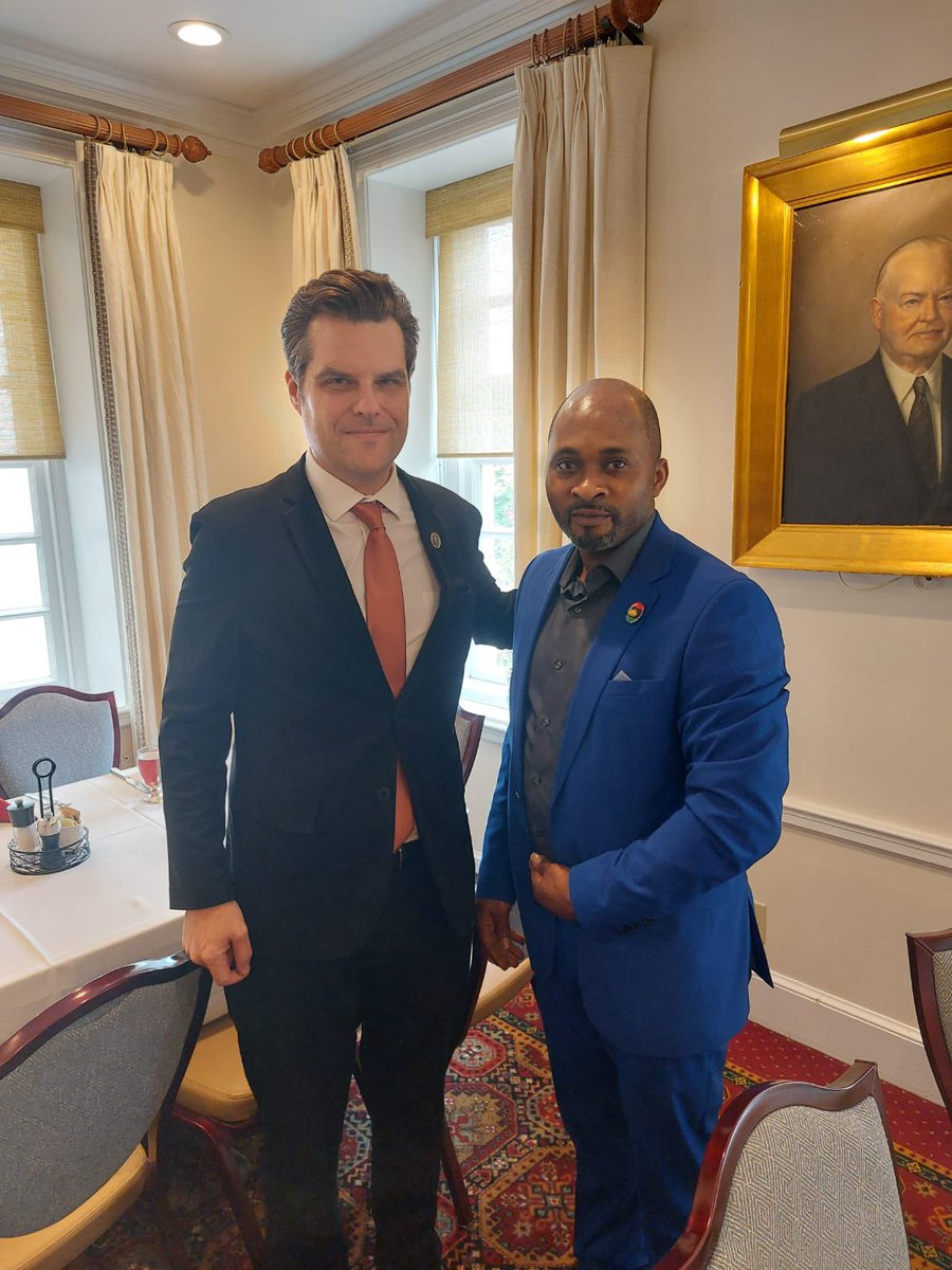 BiafraLiaisonMY's tweet photo. The #WashingtonDC - #Ebube Future.
#USA President-elect Donald #Trump has selected Republican Matt Gaetz to serve as his attorney general.
The #Biafra Minister of Finance Ogechukwu Nkere with nominated US Attorney General Matt Gaetz
#BiafraMassExodus #Independence #MAGA https://t.co/g8vTodFKJJ