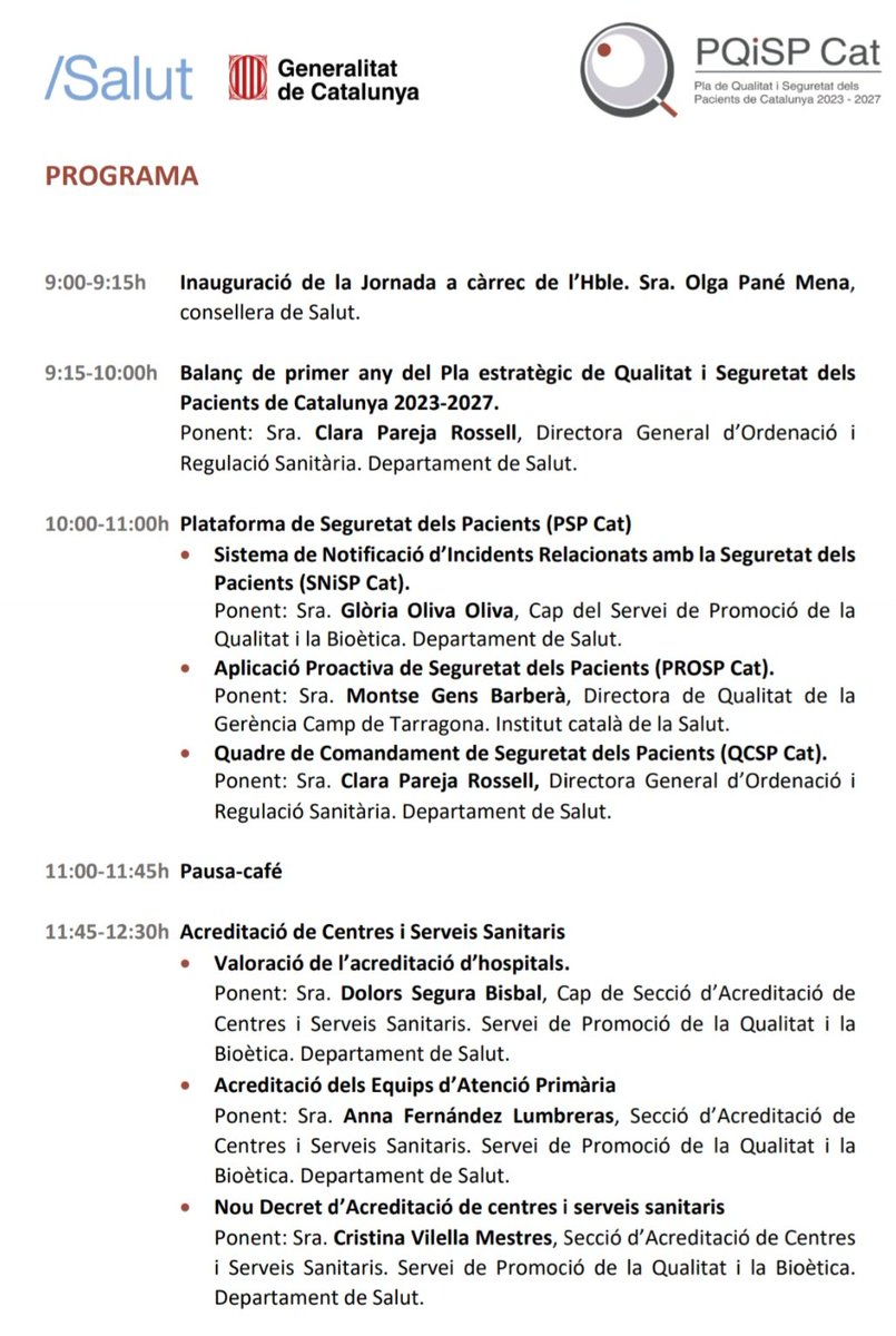 PilarAstier's tweet photo. Se presentan resultados de:
1. Sistema de Notificación y Aprendizaje #SegPac #SNiSPCat
2. Aplicación Proactiva #PROSPCat
3. Cuadro de Mandos de #SegPac, #QCSP Cat
4. Plataforma de Acreditación: #hospitales y #AtencionPrimaria
5. #Proa Cat
6. Voluntades anticipadas y eutanasia https://t.co/J4ly4NVqez