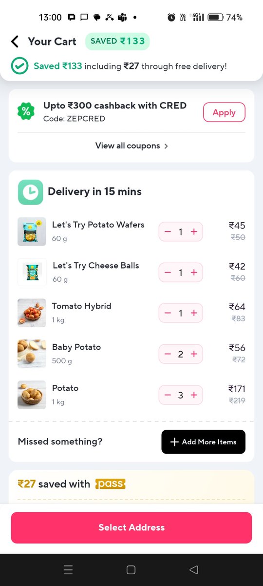 kunalshah71's tweet photo. @ZeptoNow @zeptocares 
Where is the savings for ZeptoPass?
Even if order is above Rs 299, even if I have purchased membership still I am not getting any pass benefits and paying same amount? https://t.co/dHhdXlsx0T