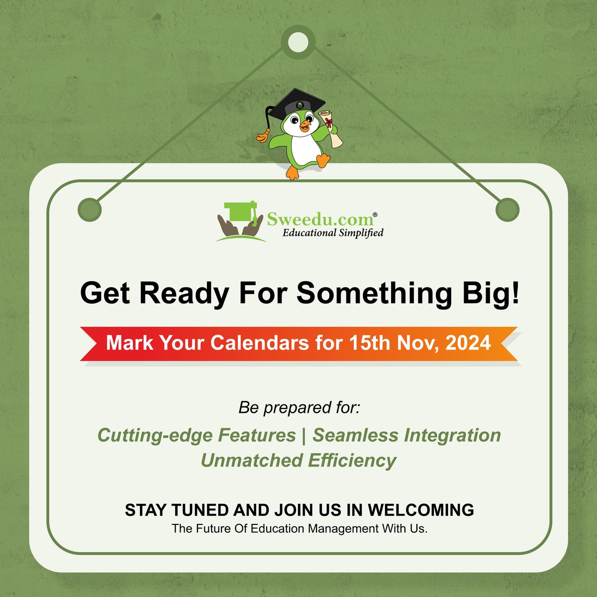 sweedu_erp's tweet image. Get Ready for a Game-Changer! Launching on 15th Nov 2024: Experience cutting-edge features, seamless integration, and unmatched efficiency. Save the date

#CoachingSoftware #EducationTech #LearningManagement #OnlineCoaching #EdTechSolutions #StudentSuccess