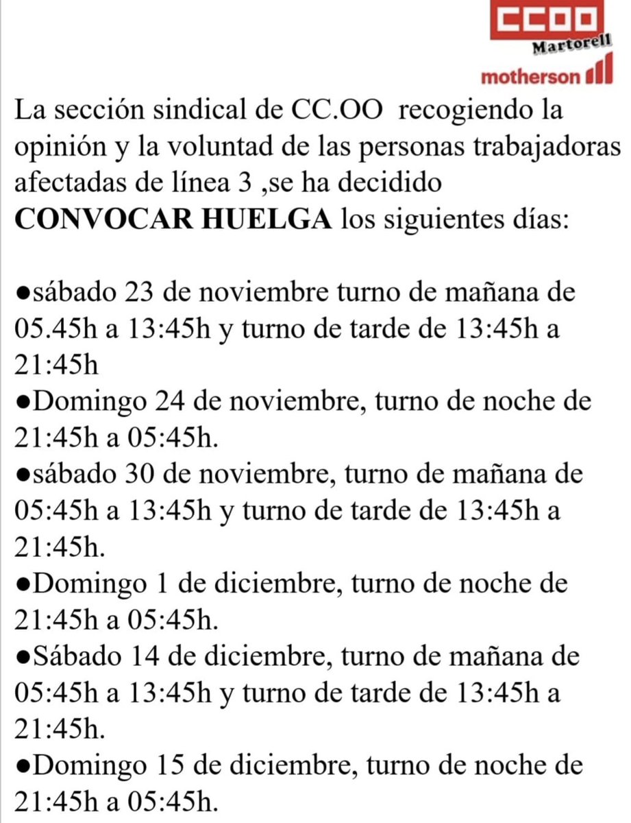 ccooadient's tweet image. La sección sindical de CCOO ADIENT mostramos todo nuestro apoyo y solidaridad con las reivindicaciones de los compañeros/as de la empresa Motherson Sas. Las conquistas sociales, no te las regalan, hay que pelarlas y conseguirlas con el apoyo de toda la plantilla @ccoo.msas