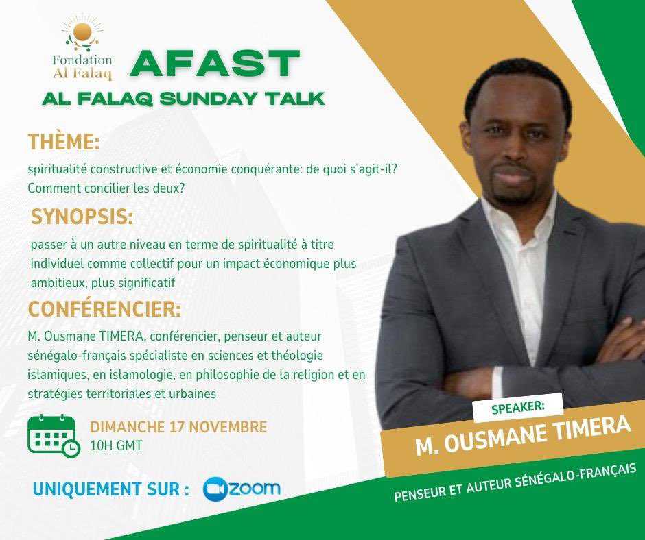 AFAST dimanche 17 novembre 10h GMT sur Zoom
Thème : spiritualité constructive &amp; économie conquérante: de quoi s’agit-il? Comment concilier les deux?                 
us02web.zoom.us/j/86030492661?…  Meeting ID: 860 3049 2661 Passcode: 505100