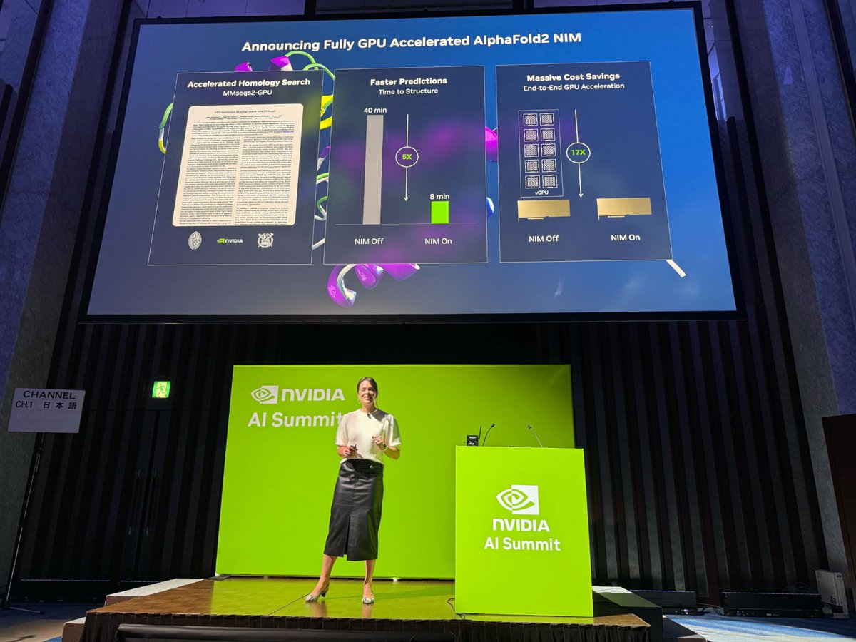 Neuzenai23's tweet image. Need faster protein predictions?🔬

NVIDIA’s GPU-accelerated MMseqs2 speeds up AlphaFold2 by 22x, cutting time from 40 minutes to 1.5!

Imagine the impact on drug discovery!⚡ 

Image Credit: NVIDIA

Follow Us!

#gpucomputing #biotech #alphafold #lifesciences #researchtools