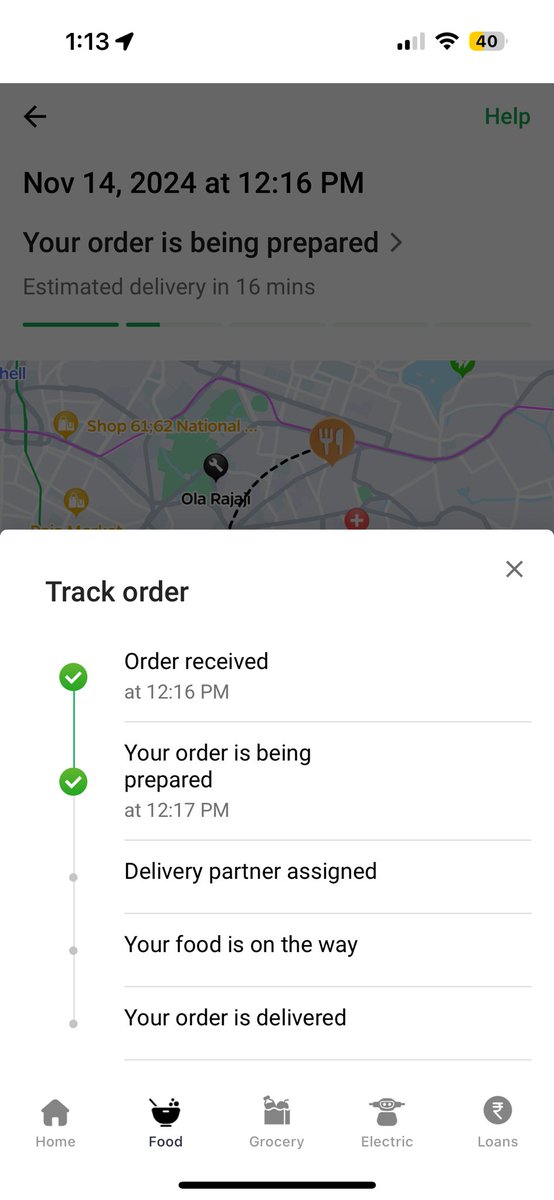 integrating_'s tweet photo. Placed an order from Ola foods an hour ago. Order apparently is still being prepared with no updates. Customer service is also not answering.  @ola_supports https://t.co/hEIhjSHTTJ
