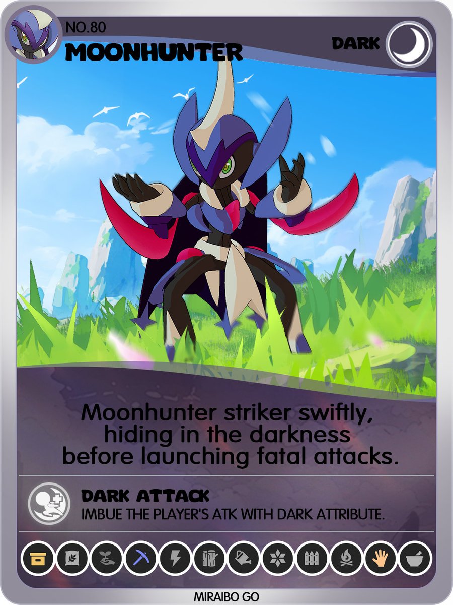 MiraiboGO's tweet photo. ❓ Who Am I | Moonhunter! 📕

🌙 Element: Dark
🔧 Work Suitability: Handcraft, Mining, Transport
⚔ Kill Drops: Animal Bone, Venom Gland, Raw Meat
📜 Partner Skill: When fighting alongside it, Moonhunter will imbue the player's ATK with Dark Attribute.

#MiraiboGO https://t.co/gTL0OopaGm