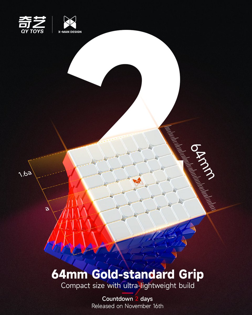 64mm Gold-standard Grip.
Step up your game with an upgraded, faster, and smoother cube!
Countdown 2 days.
#qiyi