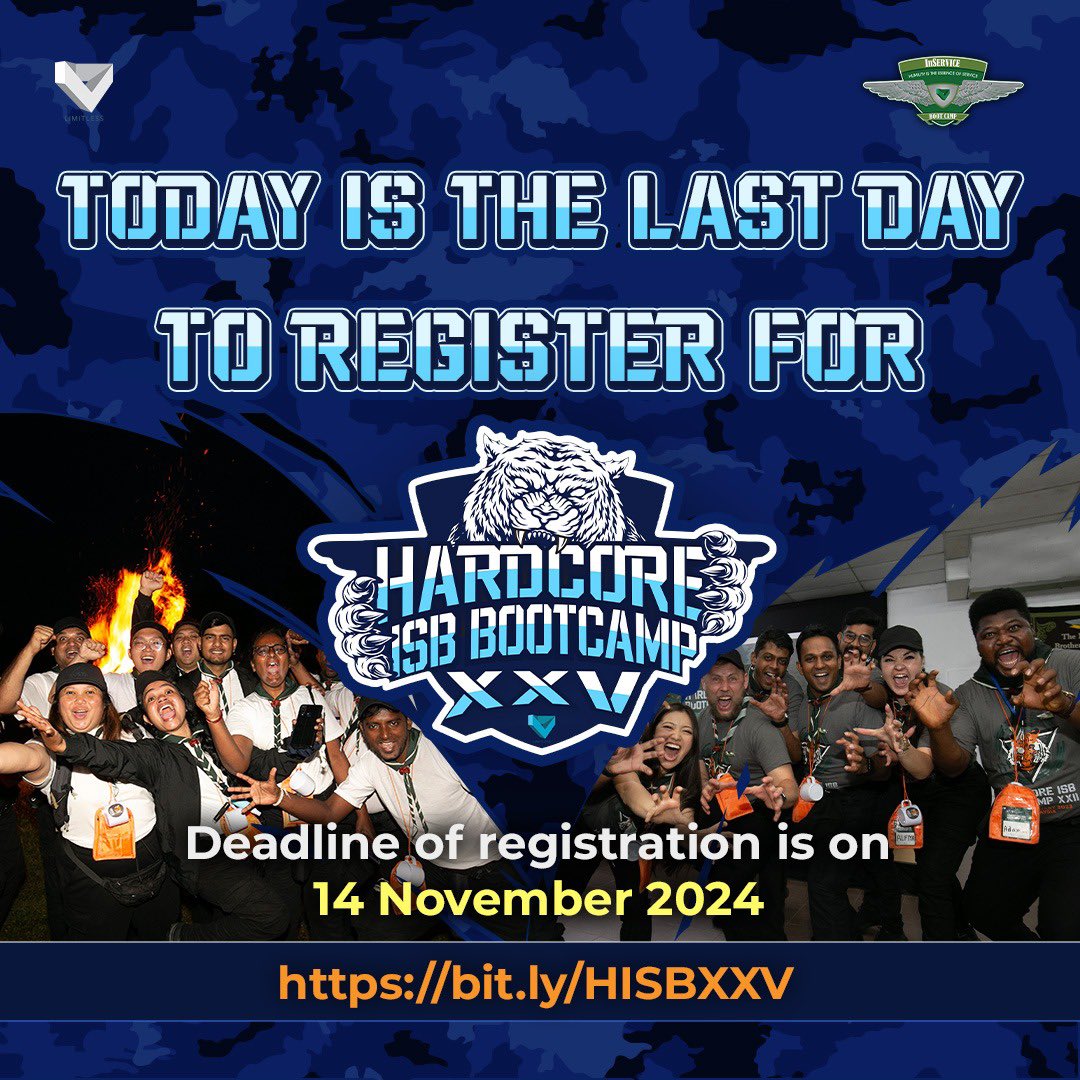 thev_official's tweet image. Today is the last day to register for the upcoming HARDCORE ISB BOOTCAMP XXV happening this January in Malaysia.

Be sure to register fast before the doors close! 

&amp;gt;&amp;gt; bit.ly/HISBXXV
#InService #ISB