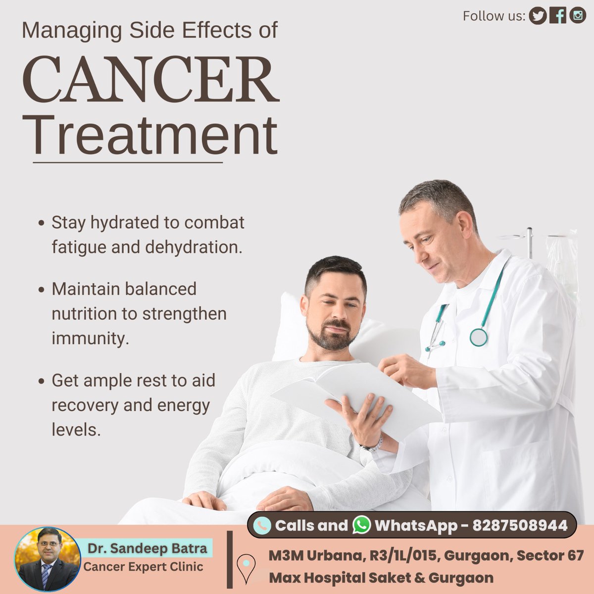YOURONCOLOGIST's tweet image. Managing Side Effects of CANCER Treatment

👨‍⚕️Dr. Sandeep Batra
Consultant:- Cancer Expert
Contact us at 📲8287508944
Visit us 📍M3M Urbana, R3/1L/015, Gurgaon, Sector 67 Max Hospital Saket &amp;amp; Gurgaon

#Drsandeepbatra #Cancerexpert #cancersupport #publicawareness #cancercare