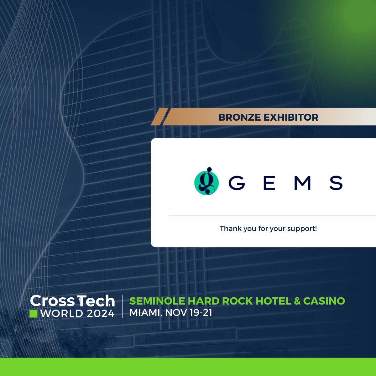 crosstech_'s tweet image. We are proud to announce our Bronze Sponsor, Gems Business Solutions!

🚀 Register now for CrossTech World 2024, taking place November 19-21 at the Seminole Hard Rock Hotel, Hollywood - Florida 🎸. crosstechpayments.com/crosstech-worl…

#CrossTechWorld2024 #CrossTech2024