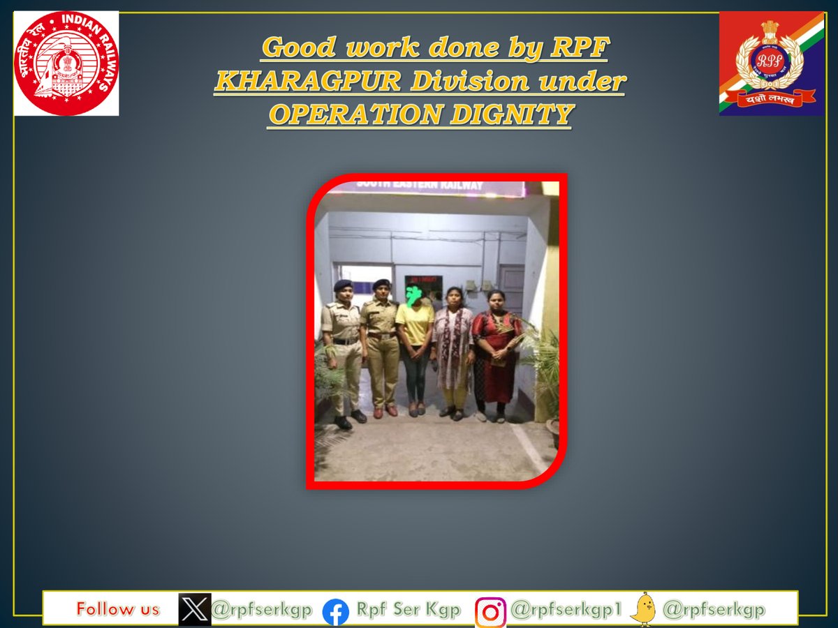 rpfserkgp's tweet photo. #RPFOPERATIONDIGNITY On Dt.12.11.24 Officer and Staff of RPF POST SHM Rescued 01 Female from Train No.15021at SHM RLY STN. After that she were handed over to their relatives with proper acknowledgement.
@rpfser
@rpfpcshm https://t.co/QSO226NKBw