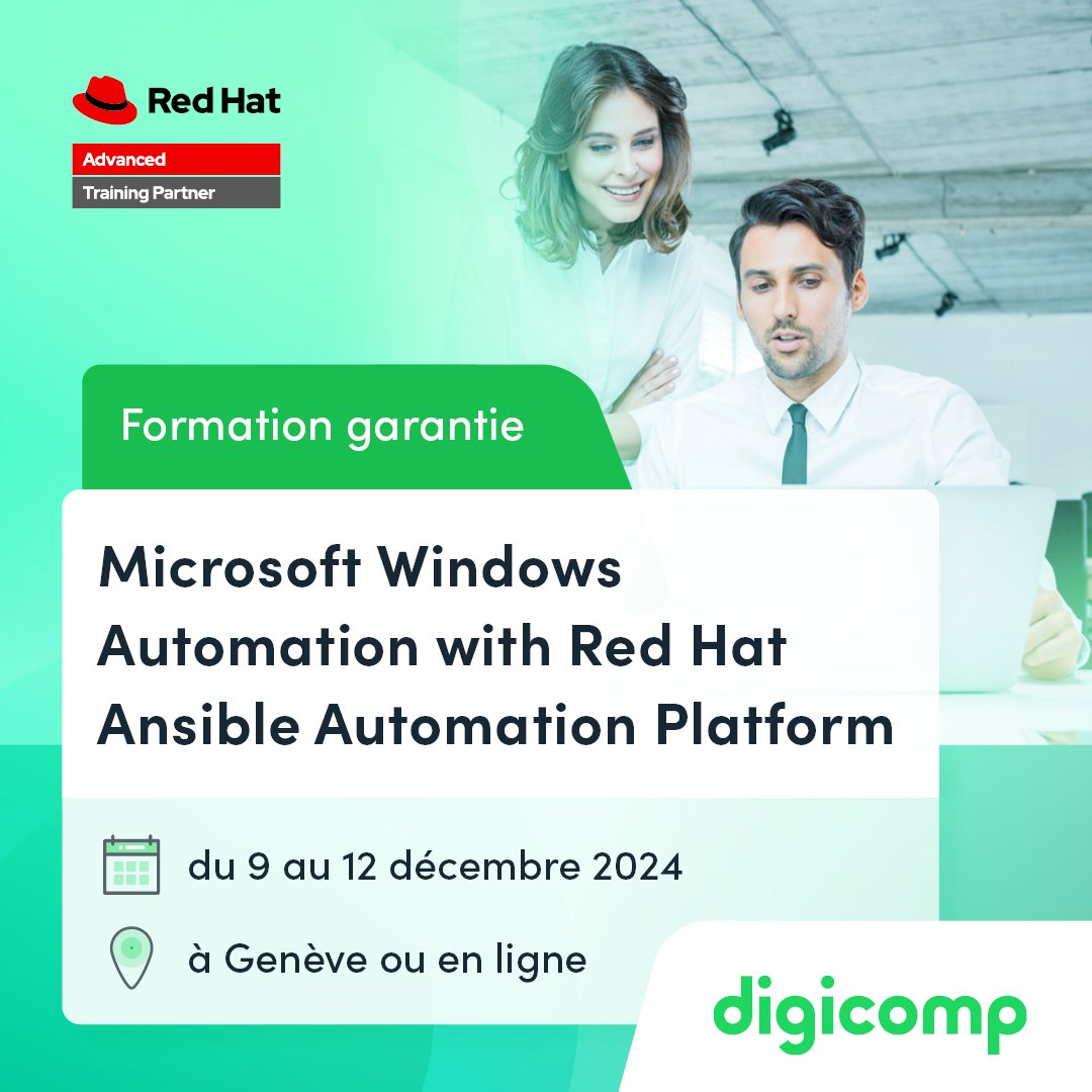 digicompFR's tweet photo. Notre #formation Red Hat officielle vous apprend à automatiser la gestion de vos environnements Windows grâce à Red Hat #Ansible Automation Platform. Simplifiez ainsi la configuration, renforcez la sécurité et optimisez vos déploiements !
➡️Plus d’info : https://t.co/10vals4L9E https://t.co/VJbGvNpwxx
